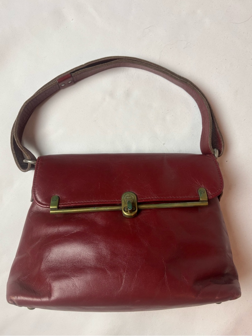 Vintage Etienne Aigner Oxblood Leather Shoulder Bag Brass Rare 1960’s